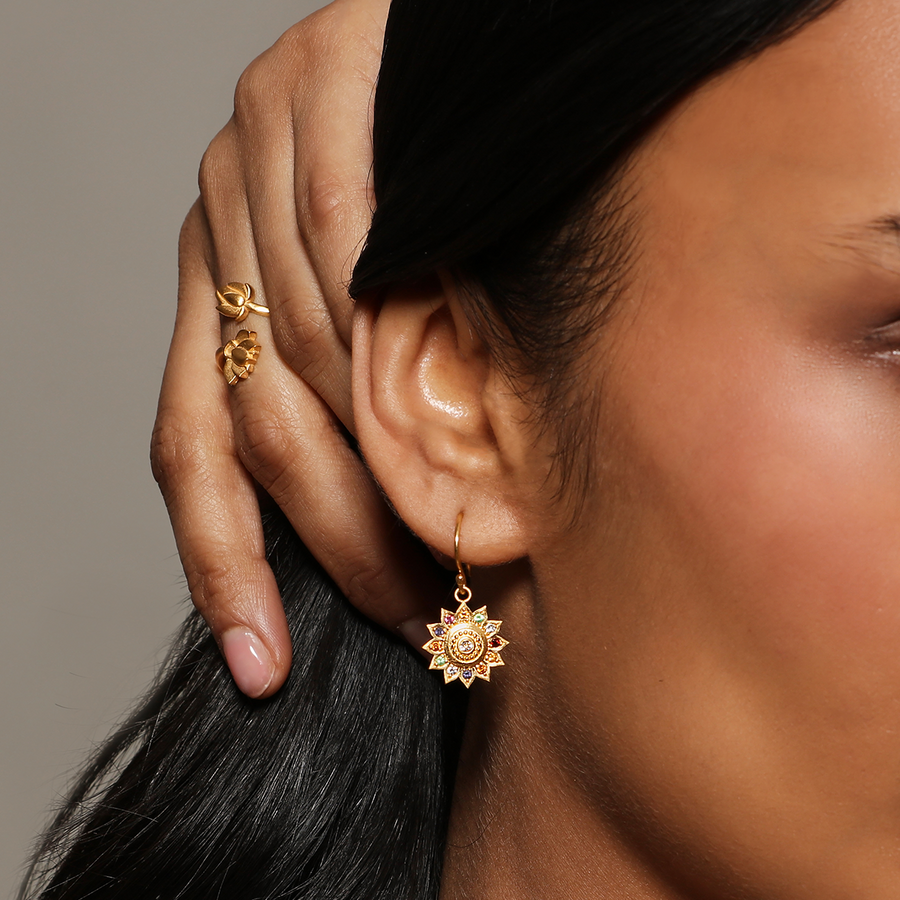 Vibrant Self Multi Stone Lotus Earrings