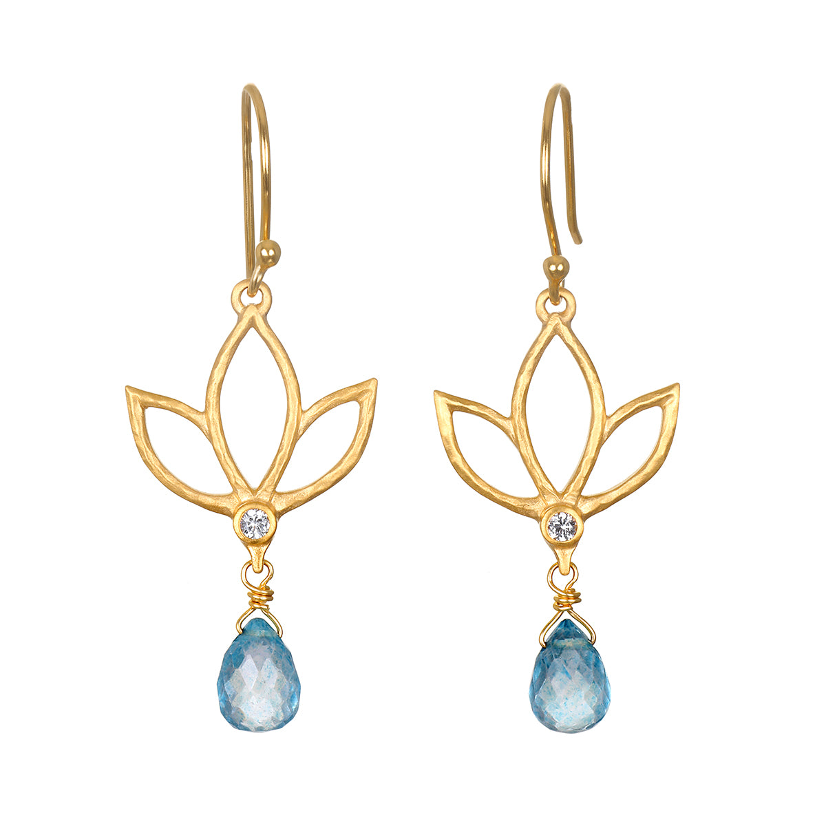 Ignite Renewal Blue Topaz Lotus Drop Earrings | Satya Jewelry