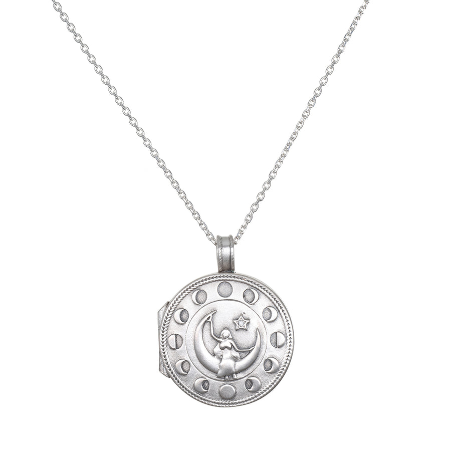 Mother Moon Silver Locket Necklace