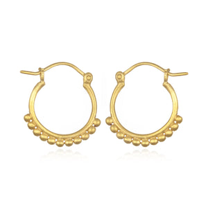 Gold Small Samsara Hoop Earrings featuring a unique design with raised dots, perfect for spiritual jewelry enthusiasts seeking meaningful accessories that symbolize manifestation and protection during meditation and yoga.