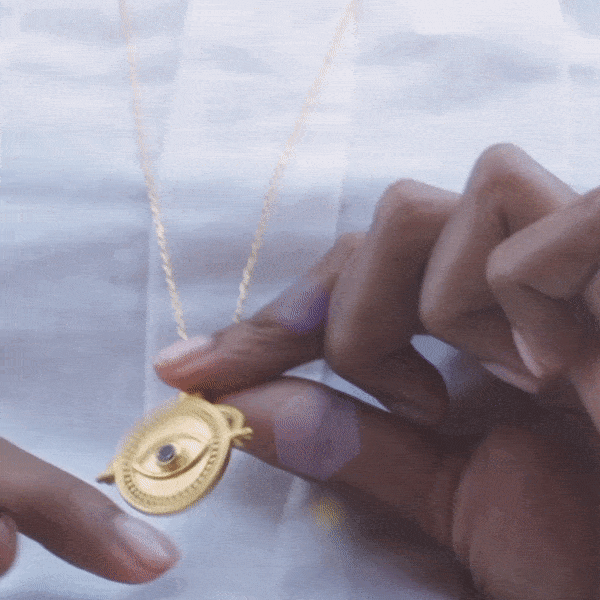 In Safekeeping Gold Hamsa & Eye Spinning Necklace