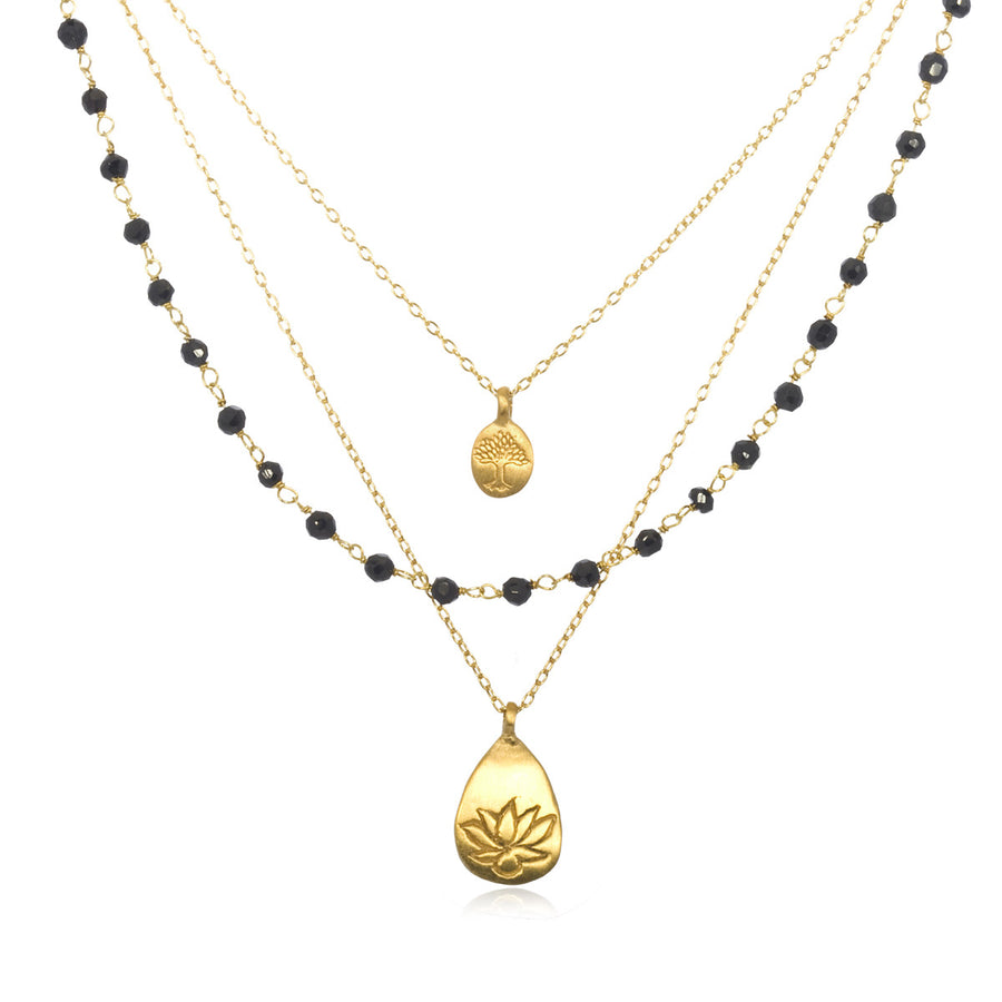 Gold Onyx Tree And Lotus Thrive Necklace - Satya Online