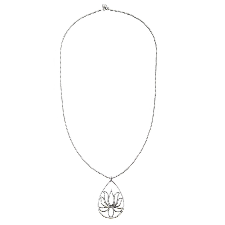 Teardrop Lotus Silver Necklace