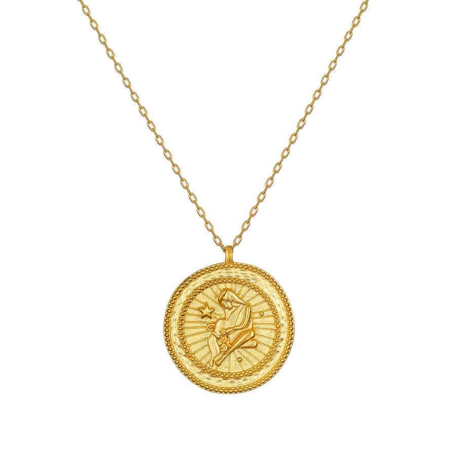 Aquarius Gold Zodiac Coin Necklace