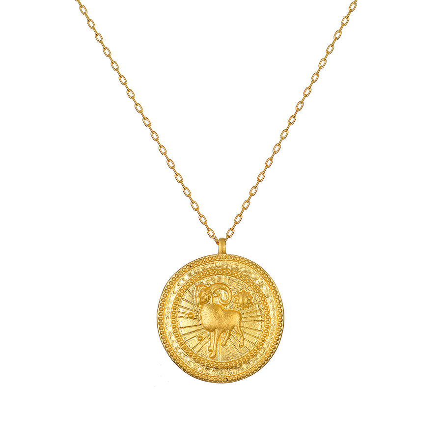 Aries Gold Zodiac Coin Necklace