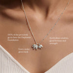Close-up view of the Elephant Love Silver Necklace highlighting its intricate elephant pendant, which symbolizes good fortune and strength. A meaningful piece for yoga and meditation, it connects to themes of spiritual protection and charm.