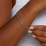 A beautifully arranged Diamond 14kt Gold Tennis Bracelet elegantly worn on the wrist, featuring stunning real diamonds that symbolize clarity, abundance, and power. This spiritual jewelry acts as a meaningful talisman for meditation and protection, making it perfect for yoga enthusiasts looking to enhance their spiritual journey and the art of manifestation.