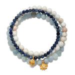 Manifest Positivity Gemstone Bracelet Set featuring aquamarine, white turquoise, and dumortierite. This spiritual jewelry set symbolizes tranquility, health, and positivity, making it perfect for meditation and manifestation practices. Ideal for yoga enthusiasts seeking meaningful talismans for protection and positive energy.
