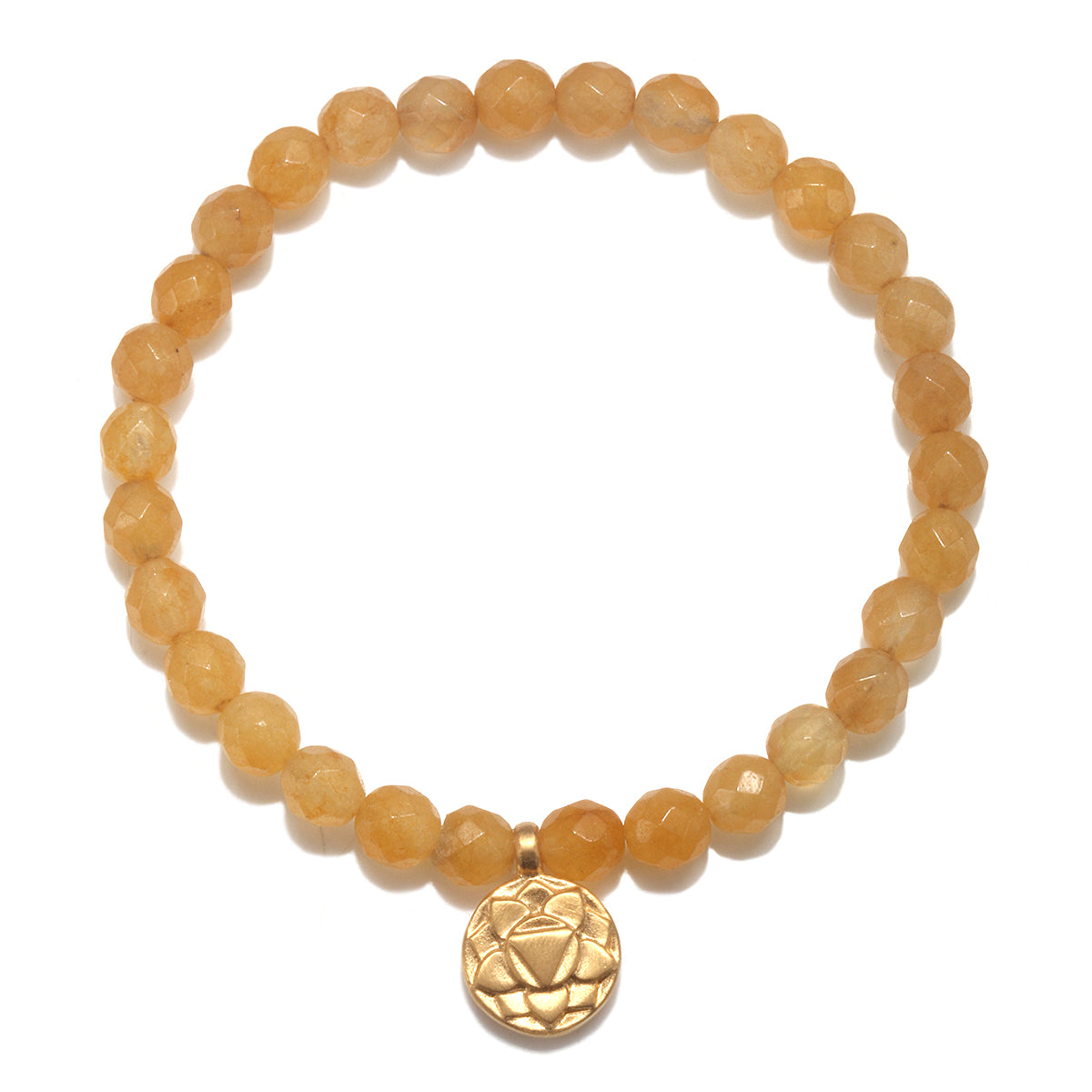 Solar Plexus Chakra Yellow Jade Stretch Bracelet showcasing jade beads and a gold charm, perfect for spiritual jewelry and meditation. This talisman symbolizes empowerment and is ideal for yoga practices, manifestation, and personal meaning.
