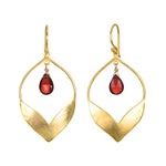 Close-up of Infinite Possibilities Garnet Lotus Earrings showcasing finely crafted 18kt gold plate with garnet drops, perfect for spiritual jewelry, meditation, and meaningful expressions of transformation.