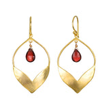 Close-up of Infinite Possibilities Garnet Lotus Earrings showcasing finely crafted 18kt gold plate with garnet drops, perfect for spiritual jewelry, meditation, and meaningful expressions of transformation.