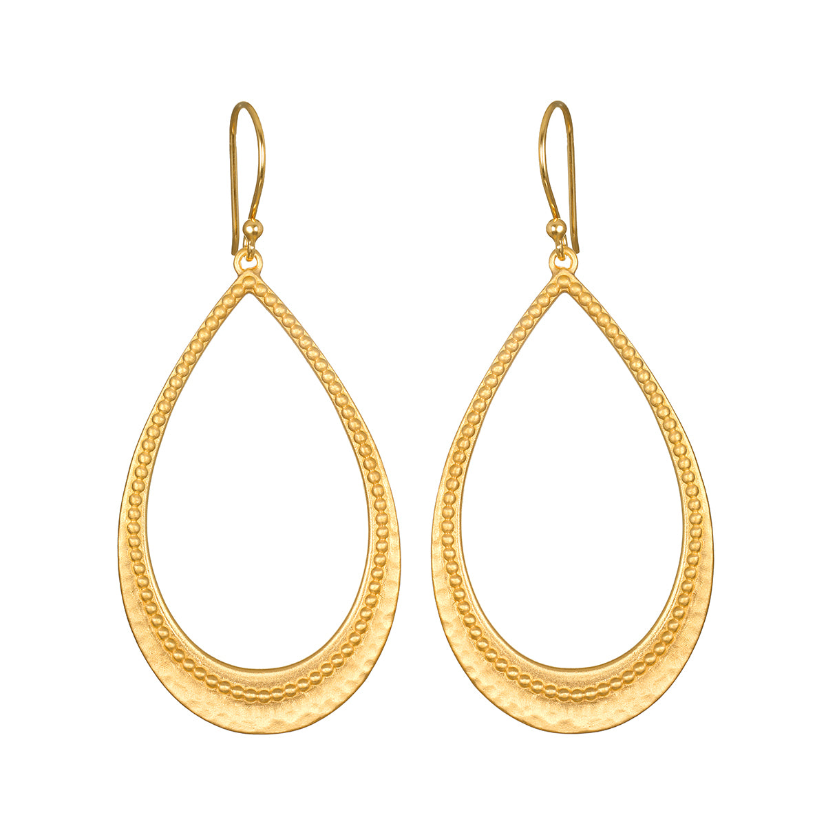 Graceful Beauty Dot Teardrop Earrings designed in 18kt gold plate, perfect for meditation and yoga practice, serving as a spiritual jewelry talisman with a meaningful connection to the sun and moon.