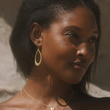 A model showcasing the Graceful Beauty Dot Teardrop Earrings, highlighting their elegance, ideal for meaningful moments in meditation and spiritual protection designed as a fashionable talisman for manifestation.