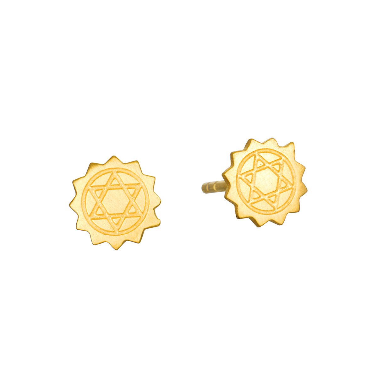 Heart Chakra Stud Earrings featuring an engraved heart chakra symbol, perfect for spiritual jewelry and meditation. These earrings serve as a meaningful talisman for love and relationships, ideal for yoga enthusiasts and those exploring their zodiac meanings and manifestations.