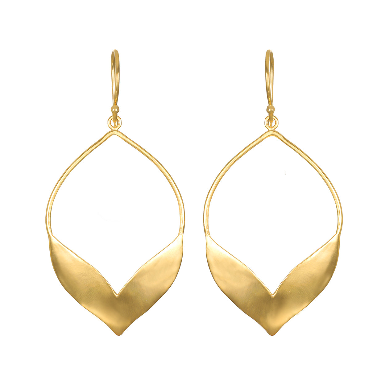 Fluttering Petals Gold Earrings showcasing a delicate open-work petal design, perfect for adding a touch of elegance to any outfit. This stunning pair represents spiritual jewelry and is ideal for meditation, talisman wearers, and those seeking meaningful symbolism in their accessories, reflecting ideals of protection, sun, and moon energy.