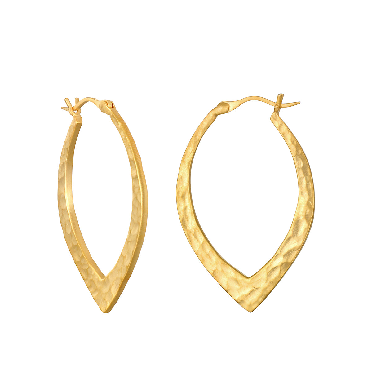 In Transformation Hoop Earrings made of hammered 18kt gold plated brass in a unique petal shape. These spiritual jewelry pieces symbolize the lotus flower, representing new beginnings and transformation, ideal for meditation and manifestation. Perfect for personal meaning and enhancing your yoga practice.