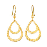 Seek the Light Earrings feature a hammered 18kt gold plated design in an elongated double hoop style, embodying spiritual jewelry ideals such as meditation, protection, and meaningful manifestation, perfect for those who resonate with the sun and moon energy.