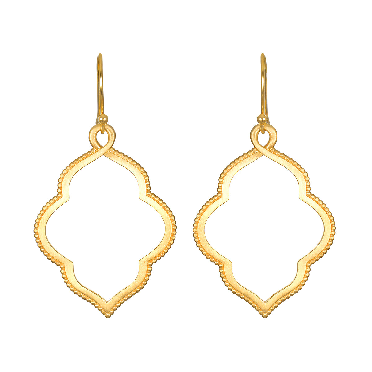 Full Bloom Lotus Petal Earrings in 18kt gold plate, open-work design resembling lotus petals, symbolizing new beginnings. These spiritual earrings enhance meditation practices and serve as a talisman for protection and manifestation, perfect for yoga enthusiasts.