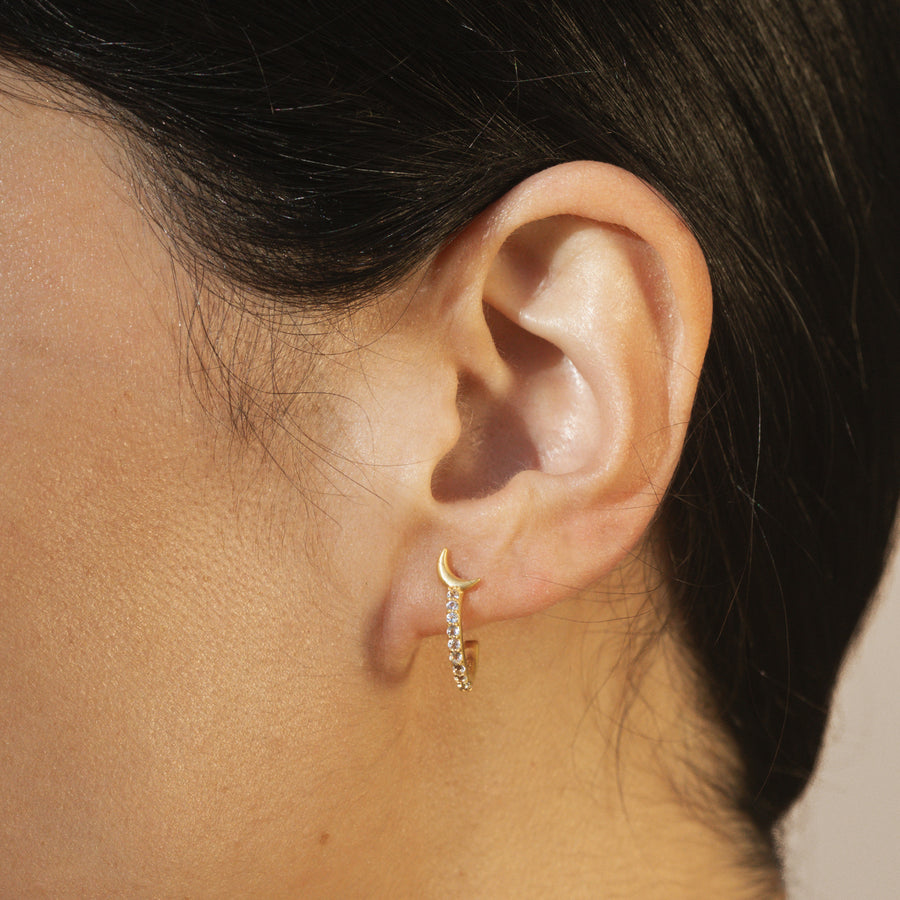 Scattered Stardust Celestial Moon and Star Pavé Hoop Earrings