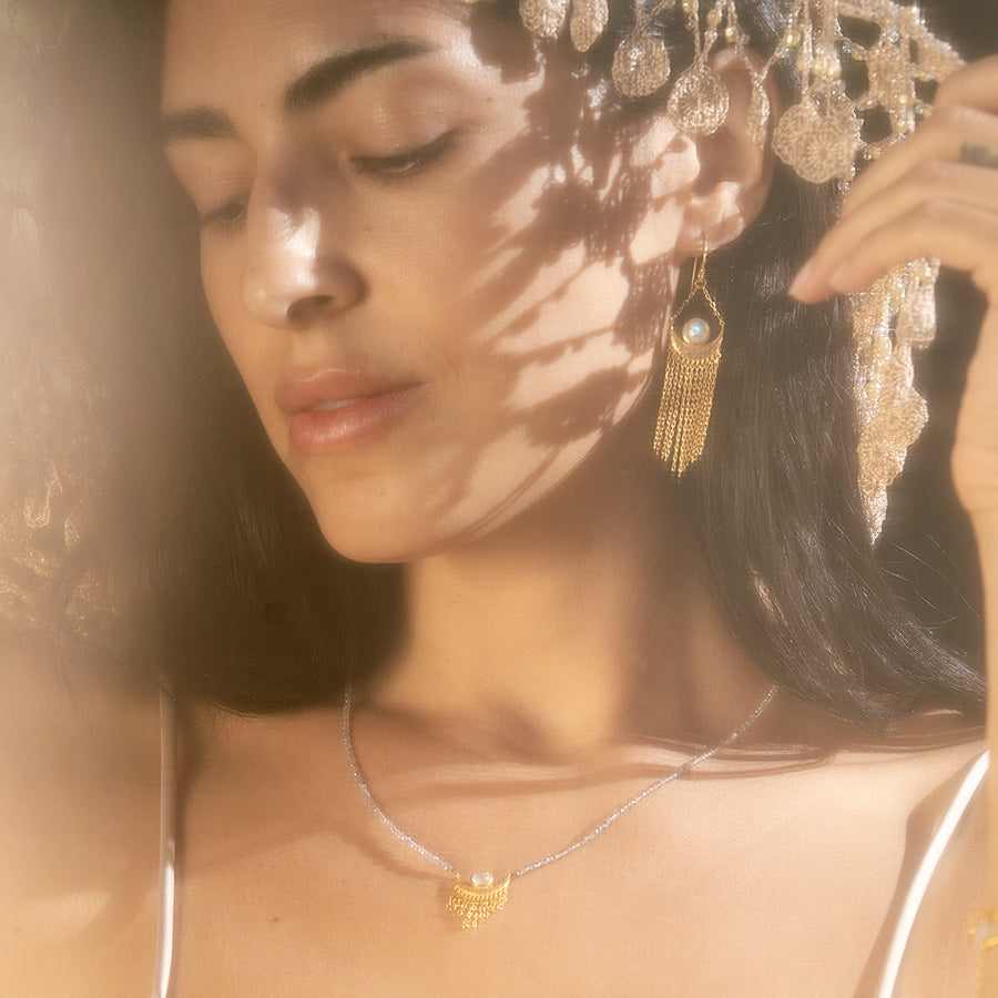 Cascade of Starlight Moonstone Fringe Drop Earrings