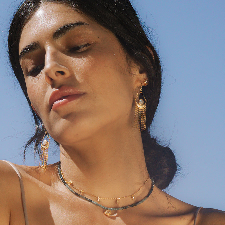 Cascade of Starlight Moonstone Fringe Drop Earrings