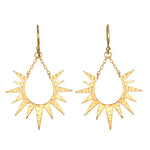 Lucent Glow Starburst Linear Drop Earrings, crafted in 18kt gold plated brass, embody spiritual jewelry that inspires meditation and meaningful manifestation, featuring a sunburst design that symbolizes guidance and dreams.