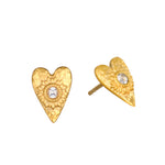 Sacred Connection Heart Lotus Stud Earrings beautifully crafted with 18k gold plate and featuring sparkling white topaz, embodying love and spirituality. Ideal for meditation and manifestation, these earrings serve as a meaningful talisman for protection and connection to the sun and moon energies in yoga and spiritual practices.