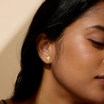 A model wearing the Sacred Connection Heart Lotus Stud Earrings, showcasing their stunning design and spiritual significance. These earrings represent love and clarity, making them perfect for meaningful connections and enhancing manifestation during meditation and yoga, embracing the essence of spiritual jewelry.