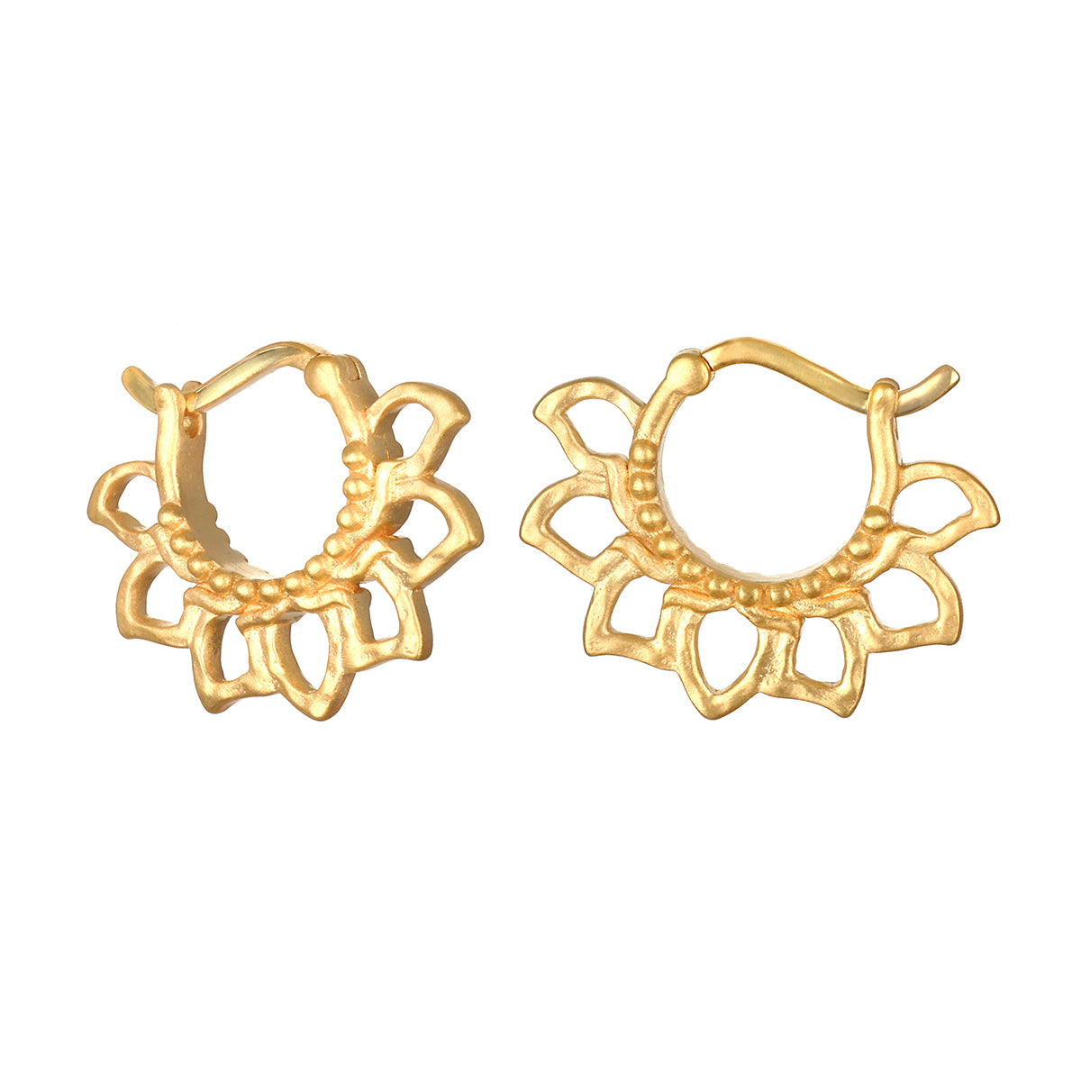 Blooming Love Lotus Petal Hoop Earrings in gold, symbolizing new beginnings and transformation, ideal for spiritual jewelry, meditation, and meaningful self-expression through yoga and manifestation.