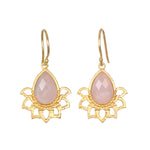 Awakened by Love Rose Quartz Lotus Petal Earrings showcasing a beautiful lotus petal design, made of rose quartz which symbolizes love and transformation. Perfect for spiritual jewelry, this piece enhances your meditation practice and serves as a meaningful talisman for protection and manifestation. Ideal for enhancing your yoga sessions, this jewelry embodies the essence of the sun and moon in its elegant design.