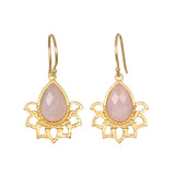 Awakened by Love Rose Quartz Lotus Petal Earrings showcasing a beautiful lotus petal design, made of rose quartz which symbolizes love and transformation. Perfect for spiritual jewelry, this piece enhances your meditation practice and serves as a meaningful talisman for protection and manifestation. Ideal for enhancing your yoga sessions, this jewelry embodies the essence of the sun and moon in its elegant design.