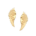 Guided Journey Angel Wing Stud Earrings, beautifully crafted in 18k gold plate over brass, symbolize spiritual guidance and protection. These meaningful pieces of spiritual jewelry are perfect for meditation, serve as a talisman, and resonate with energies of the sun and moon. Ideal for yoga enthusiasts and those on a journey of manifestation.