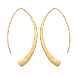 Pair of gold-tone threader earrings with curved wire design and tapered ends.