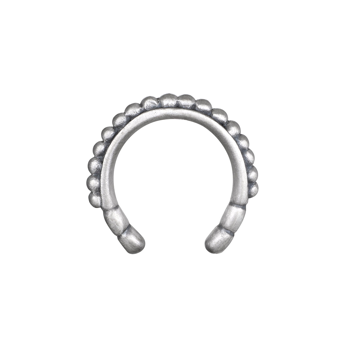 Vital Energy Silver Ear Cuff showcasing a delicate design with beading, perfect for adding a touch of charm to your spiritual jewelry collection. This piece embodies meaningful energy and is ideal for meditation and manifestation practices.