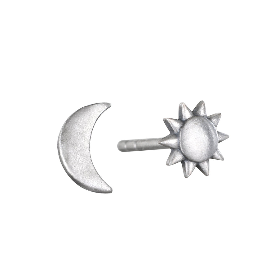 Celestial Light Moon and Sun Silver Stud Earrings