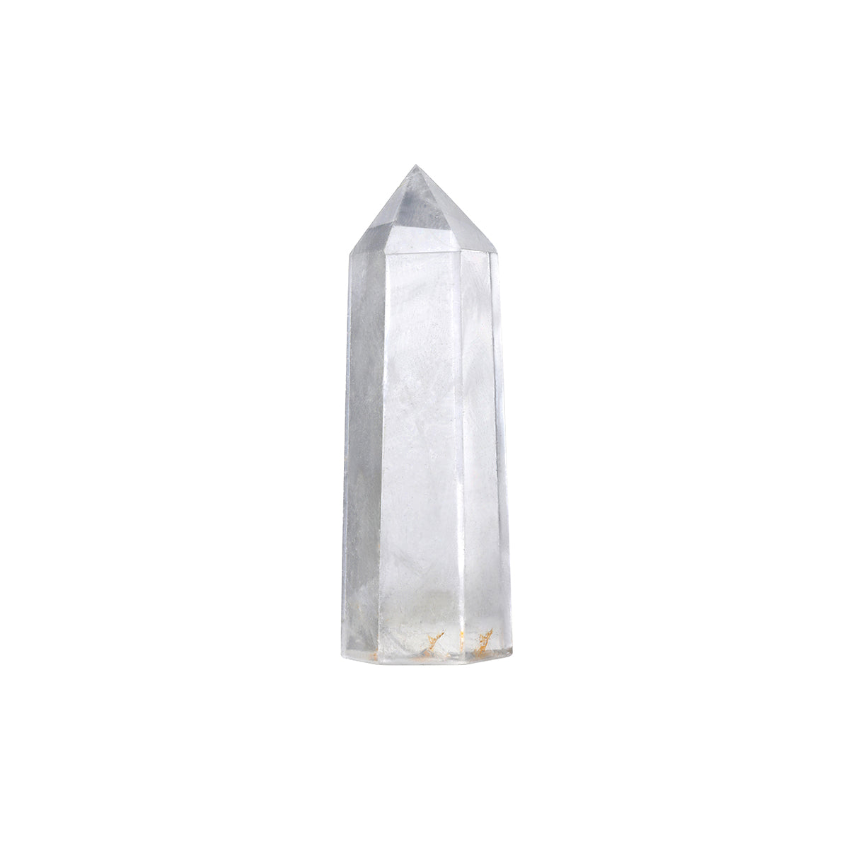 A clear quartz crystal, known for its healing properties, ideal for spiritual jewelry and meditation. This elegant talisman enhances manifestation and is perfect for yoga and zodiac practices, symbolizing protection and balance under the sun and moon.