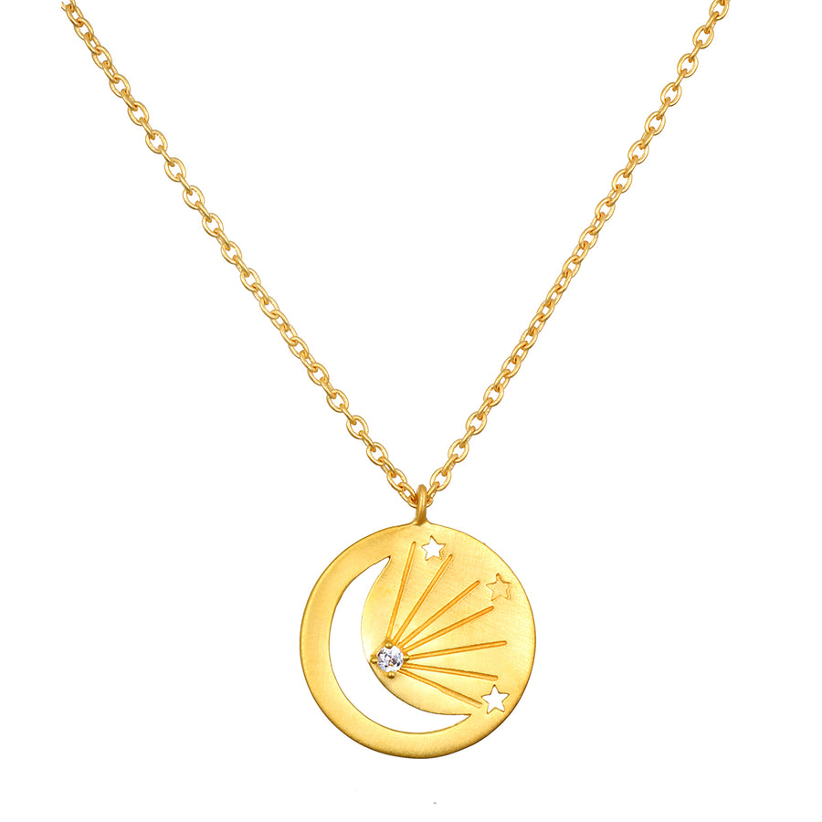 White Topaz Cut out Moon Necklace