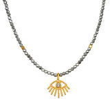 Evil Eye Hematite and Labradorite Beaded Necklace