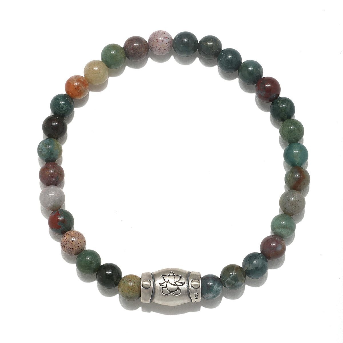 Coming Into Focus Men's Fancy Jasper Bracelet featuring smooth round fancy jasper beads and a silver Ganesha charm, embodying spiritual jewelry perfect for meditation and meaningful practices. This bracelet serves as a talisman for zodiac signs, enhancing focus and creativity while offering protection and grounding in spiritual activities like yoga and manifestation under the sun and moon.