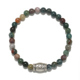 Coming Into Focus Men's Fancy Jasper Bracelet featuring smooth round fancy jasper beads and a silver Ganesha charm, embodying spiritual jewelry perfect for meditation and meaningful practices. This bracelet serves as a talisman for zodiac signs, enhancing focus and creativity while offering protection and grounding in spiritual activities like yoga and manifestation under the sun and moon.