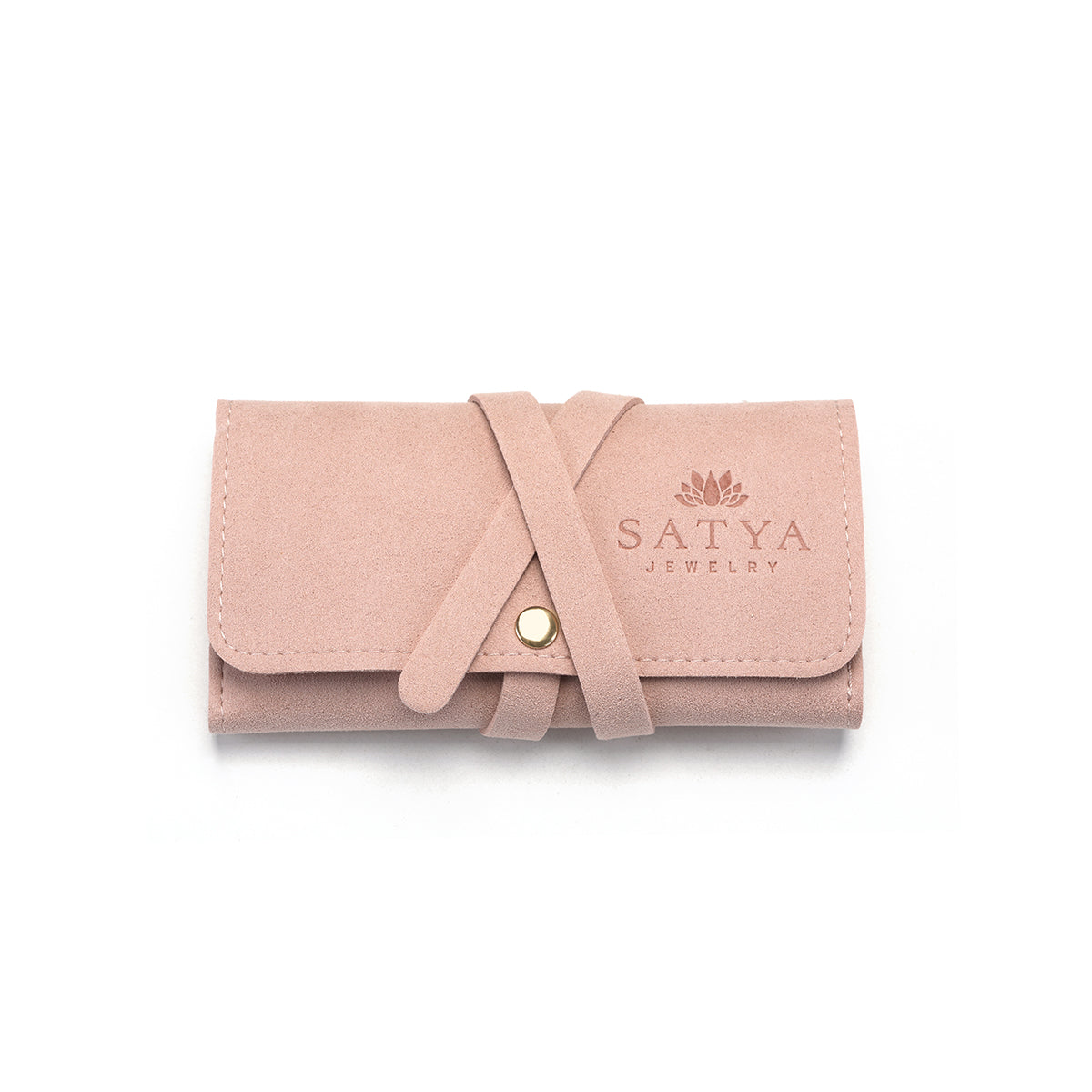 Weekend Journey Travel Jewelry Wrap Holder Pink, elegantly designed for spiritual jewelry. Made from soft microfiber, this holder protects your meaningful talismans like zodiac malas, providing a sense of yoga-inspired protection and manifestation while you travel.
