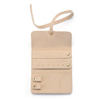 Open view of the Weekend Journey Travel Jewelry Wrap Holder Tan, highlighting its versatile design with multiple storage options for jewelry. This elegant accessory supports your spiritual practices and embodies the meaning of significance, making it perfect for adventurers and those seeking spiritual connection.