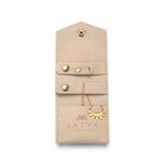 Interior view of the Overnight Journey Travel Jewelry Wrap showcasing organized sections for earrings and necklaces, designed to protect valuable spiritual jewelry such as talismans and zodiac symbols, enhancing your yoga and meditation journey.
