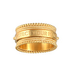 Taryn Truly Protect Your Peace Spinner Ring featuring an elegant gold design with the inscription "Protect Your Peace," symbolizing spiritual jewelry, meditation, and protection. Ideal for yoga enthusiasts and those seeking meaningful talismans for manifestation.