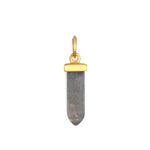 Gray stone bullet-shaped pendant with gold-tone metal cap and loop attachment.