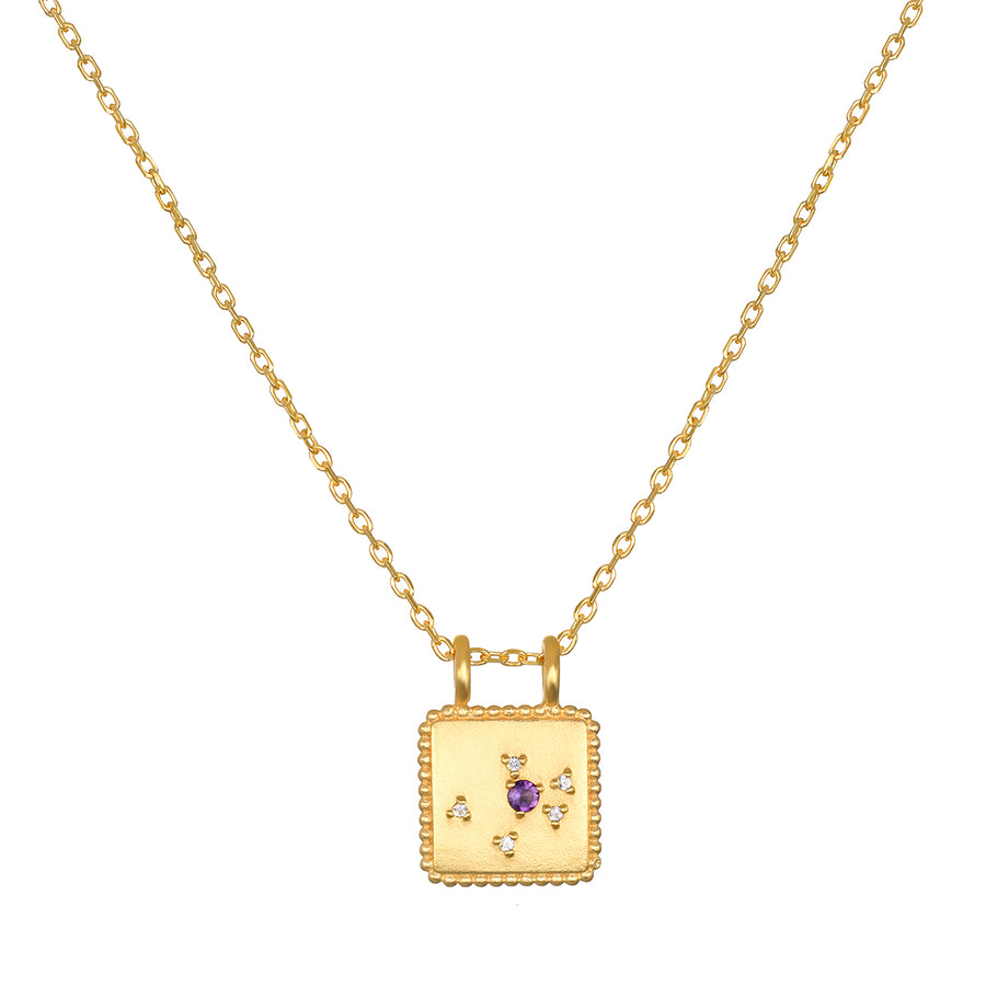 Gold Square Constellation Zodiac Necklace - Febuary