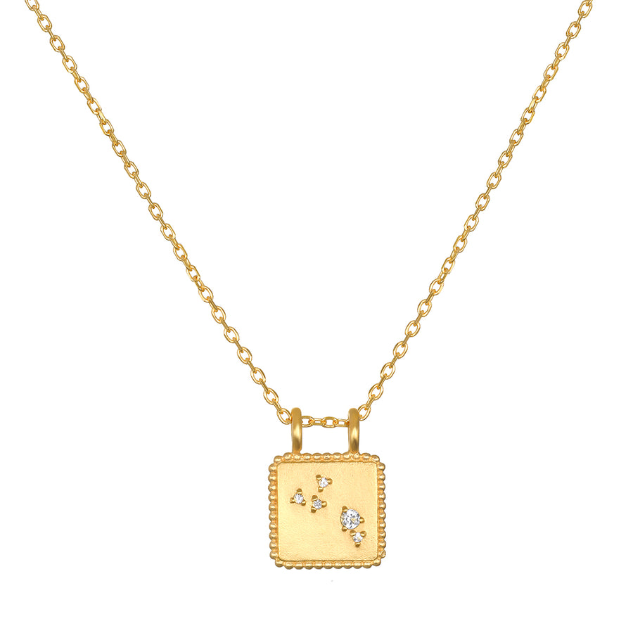 Gold Square Constellation Zodiac Necklace - April