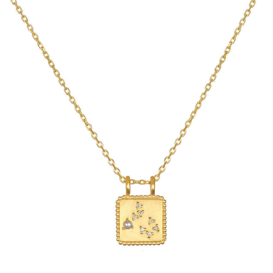 Gold Square Constellation Zodiac Necklace - June