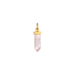 Heal your Heart Rose Quartz Dagger Charm featuring a smooth rose quartz crystal, accented with 18kt gold plate. This spiritual jewelry piece symbolizes love and compassion, making it perfect for meditation and manifestation. Embrace your personal talisman for protection and meaning, ideal for those who cherish zodiac connections and yoga practices.