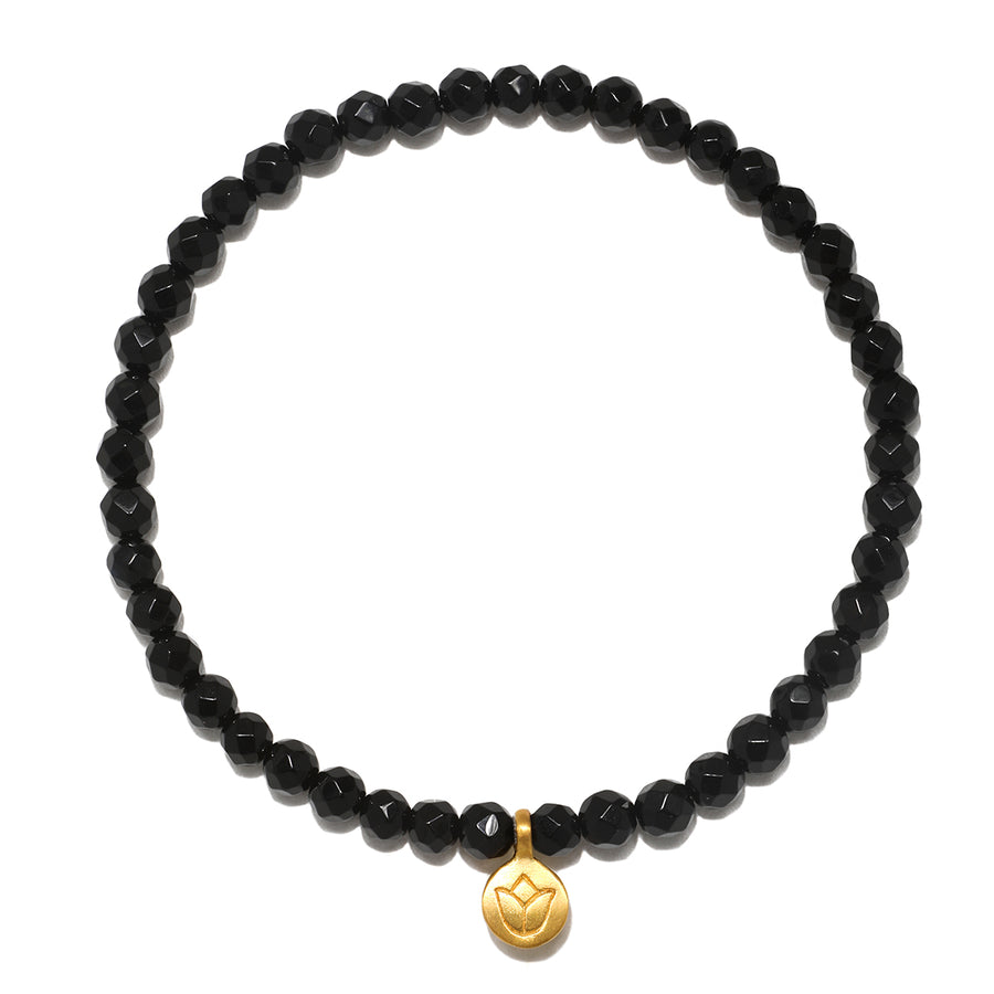Black Onyx Lotus Stretch Bracelet